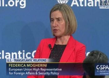 EU High representative Federica Mogherini at the Atlantic Council in Washington DC