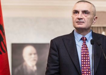 Albanian Speaker of Parliament Ilir Meta during his press conference.