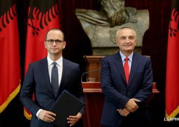 Albanian President Ilir Meta and Foreign Minister Ditmir Bushati