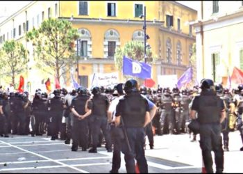 Albanian opposition protesters clash with police at the Ministry of Interior in Tirana