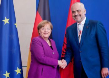 Albanian PM Edi Rama with German Chancellor Angela Merkel in Berlin